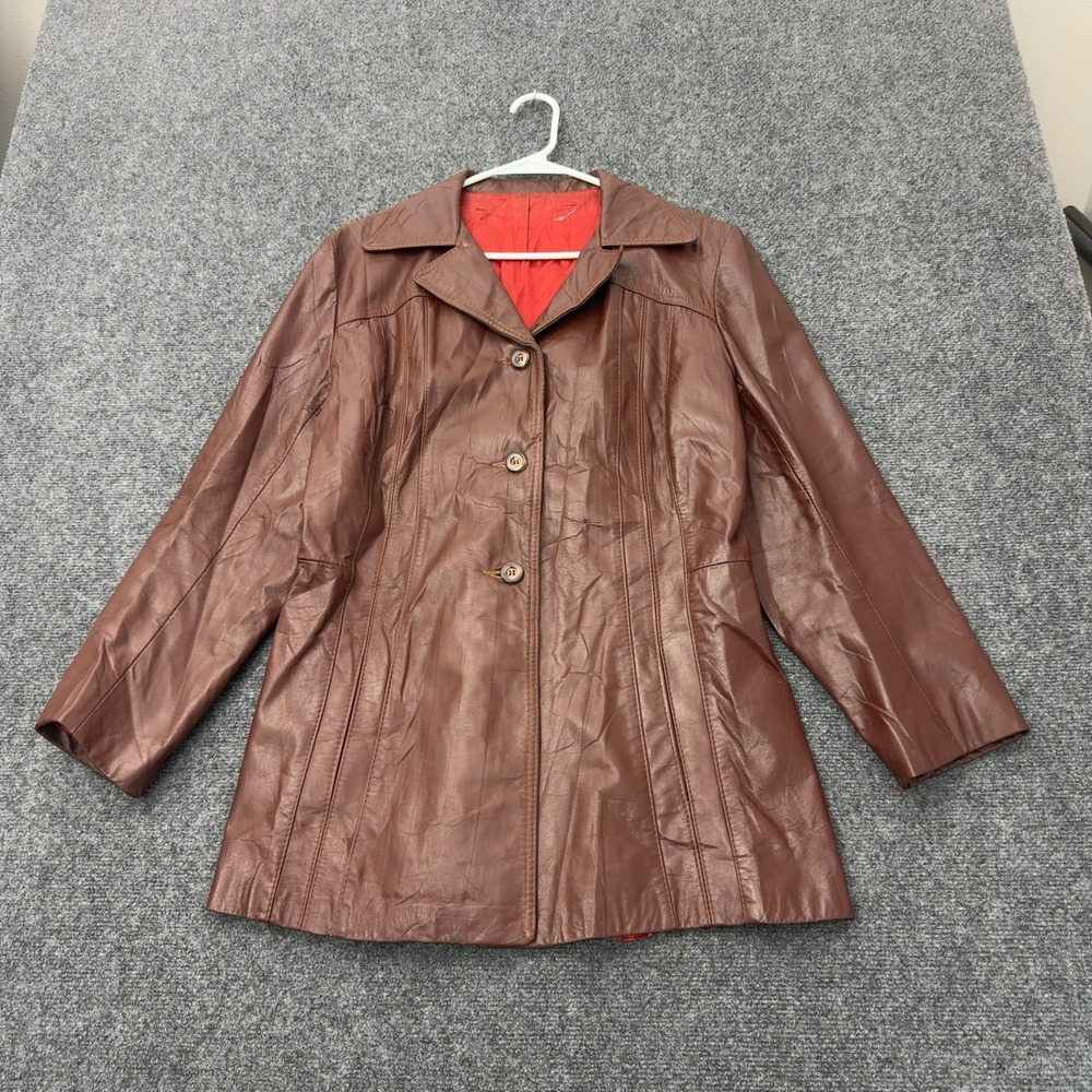 Vintage Suede Life Leather Jacket Womens 16 Brown Leather Button Up Trench Retro